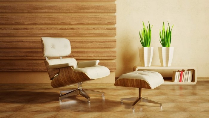 Modern lounge chair and ottoman with wood accents
