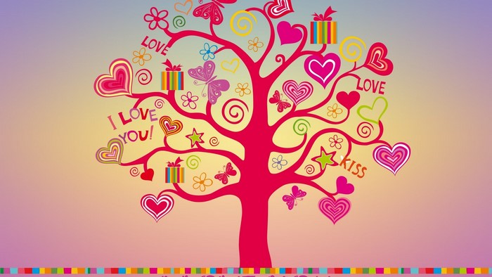 Tree of Love with Hearts and Gifts