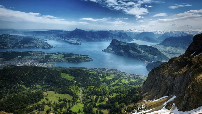 Aerial View of Lake Lucerne and Mountains
