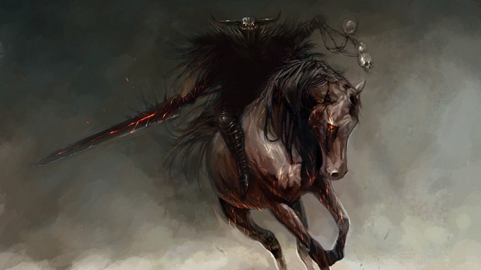 Fantasy Rider on a Horse with a Sword