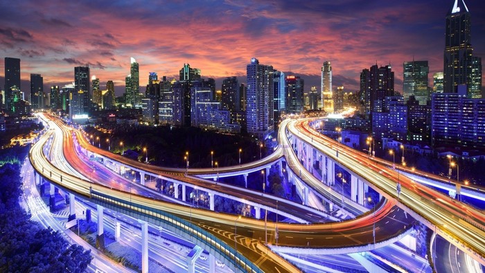 China City at Night with Highway Overpasses