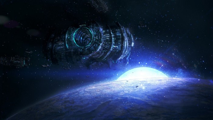 Mass Effect Reaper ship over a planet