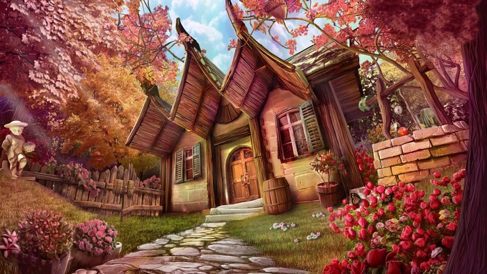 House of Flowers with a stone path