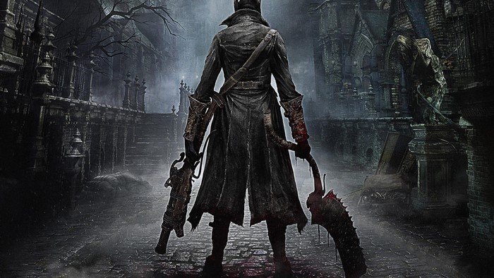 Hunter from Bloodborne holding weapons