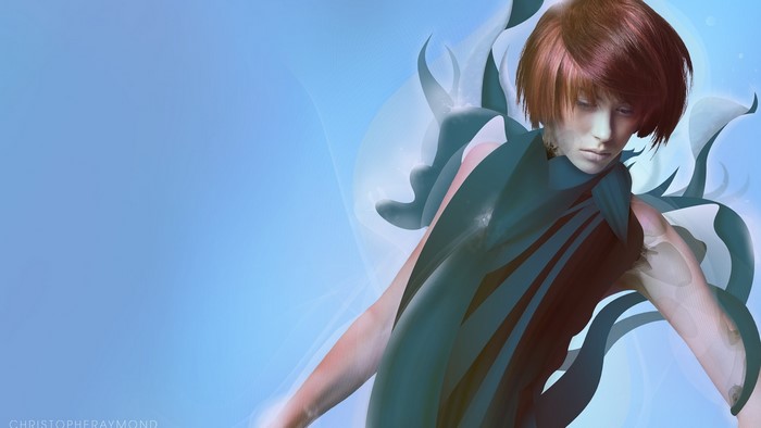 Woman with abstract blue background