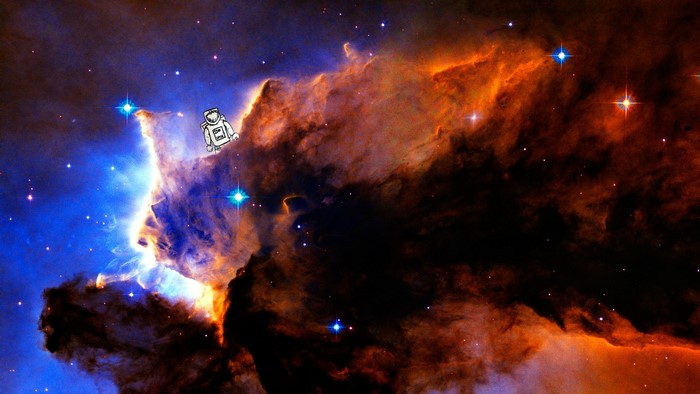 Astronaut floating in a colorful nebula