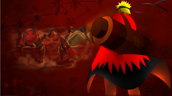 Naruto from Naruto with Gamabunta and other toads
