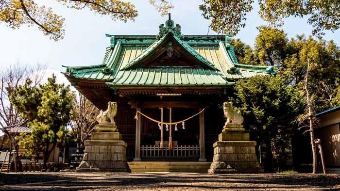 Japanese Shrine with Lion Statues