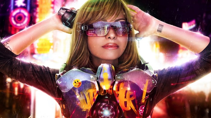 Girl with futuristic glasses and armor