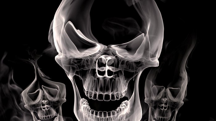 White Smoke Skulls on Black Background