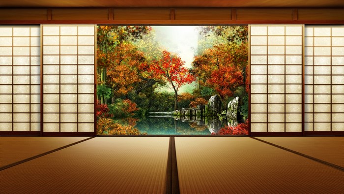 Japanese Garden with Autumn Foliage