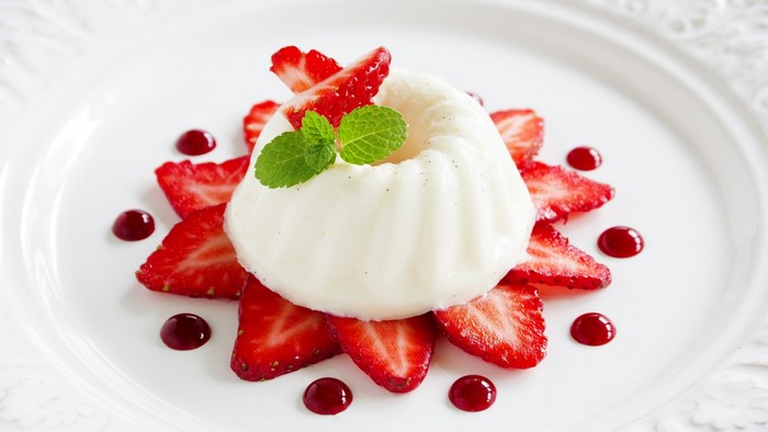 Strawberry Panna Cotta Dessert with Mint