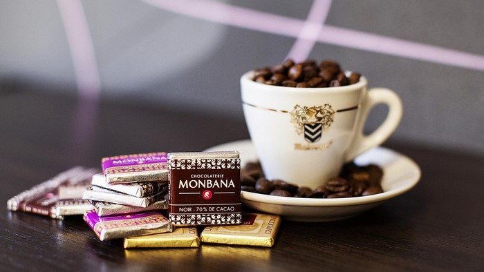 Monbana Chocolates and Coffee Beans in a Cup