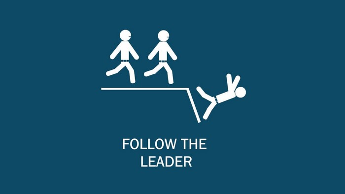 Follow the Leader stick figures falling off cliff