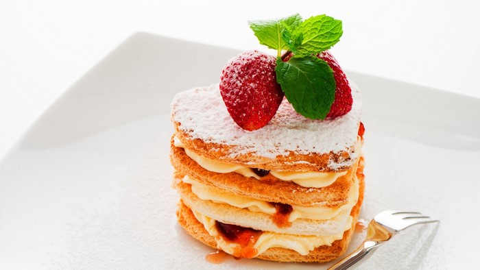 Strawberry Heart Cake with Cream and Mint