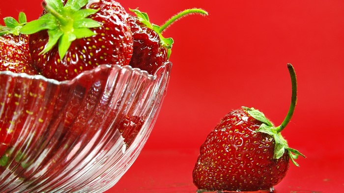 Red Strawberries in a Glass Bowl