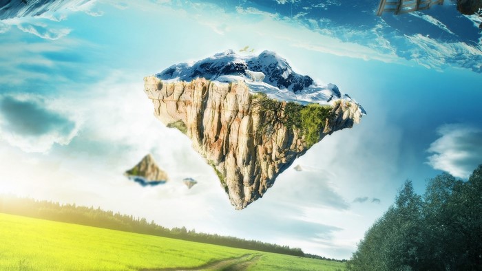 Floating islands with mountains and clouds