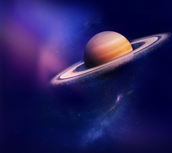 Saturn and its rings in deep space