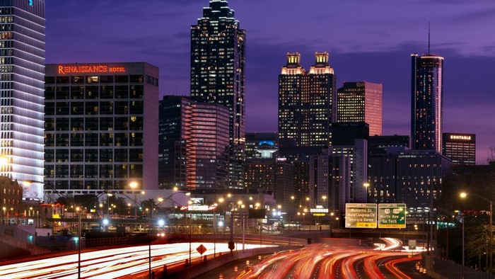 Atlanta Georgia Skyline at Night with Traffic