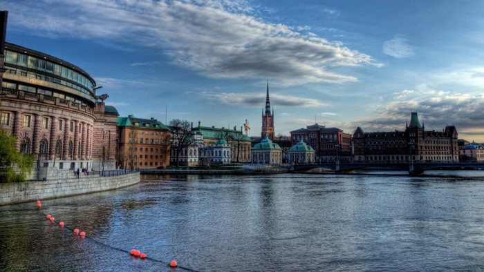 Stockholm Cityscape with River and Parliament Building