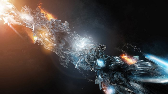 Abstract 3D render of ice and fire elements