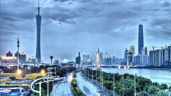 Guangzhou City Aerial View with Canton Tower