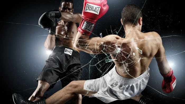 Boxers fighting with shattered glass effect