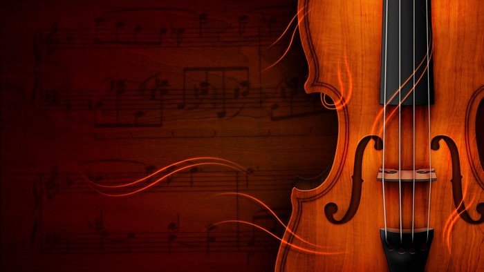 Violin with Musical Notes and Fiery Swirls