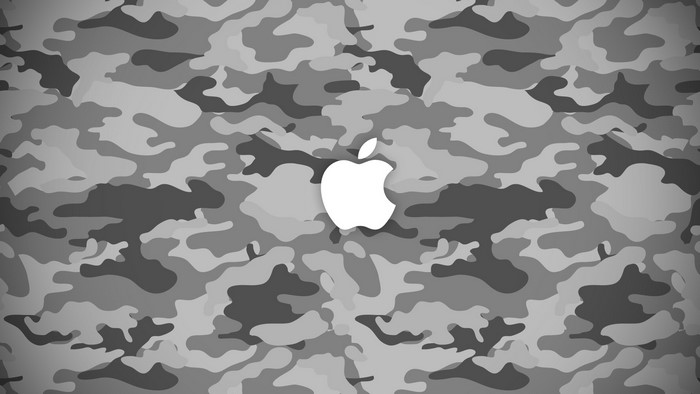 White Apple Logo on Gray Camouflage Pattern