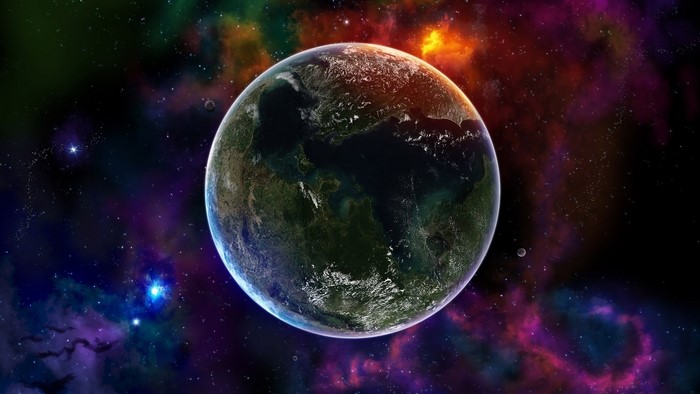 Colorful planet in a vibrant nebula