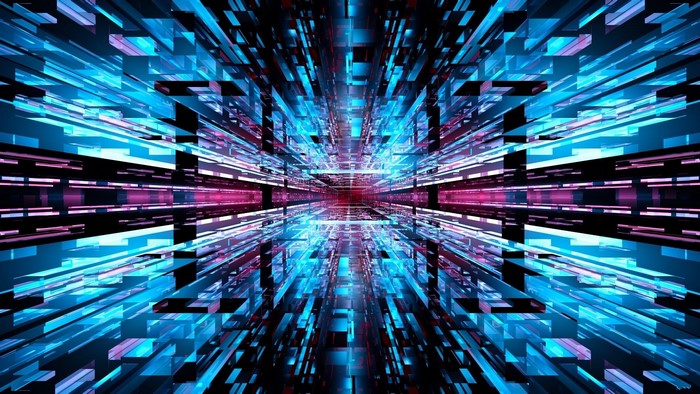Abstract blue and pink geometric tunnel