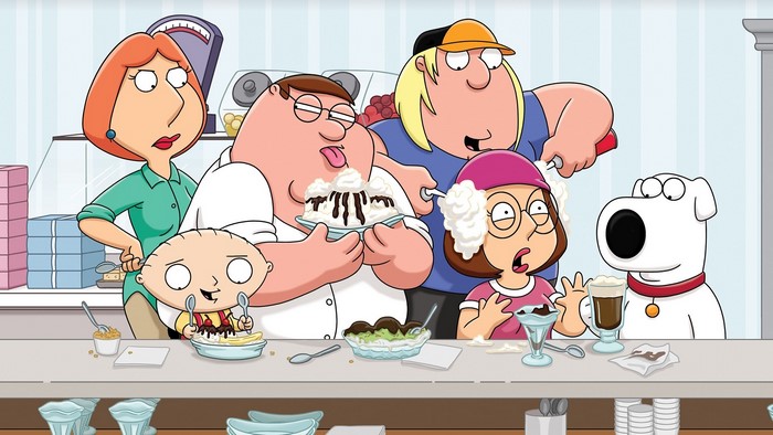 Family Guy characters eating ice cream sundaes