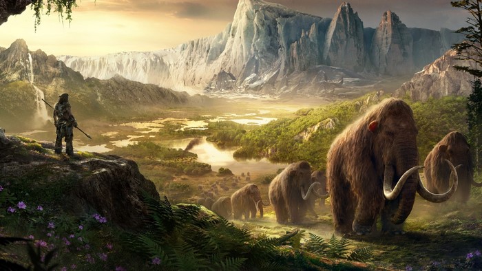 Takkar from Far Cry Primal with Mammoths