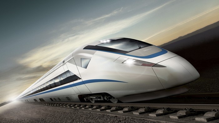 High-speed train on tracks