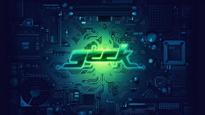 Geek logo on a computer motherboard