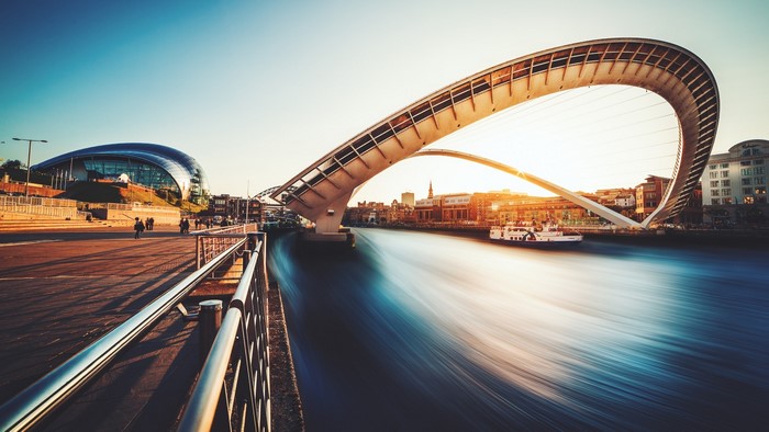 Gateshead Millennium Bridge over River Tyne, UK