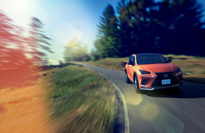 Orange 2018 Lexus NX 300 F Sport on a road