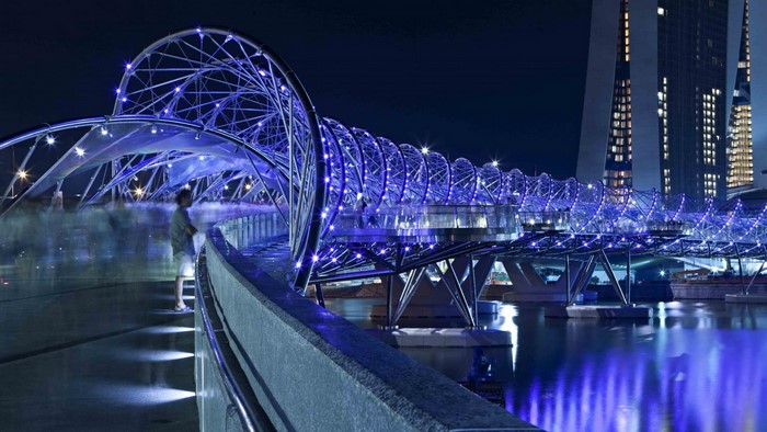 The Helix Bridge, Singapore at Night