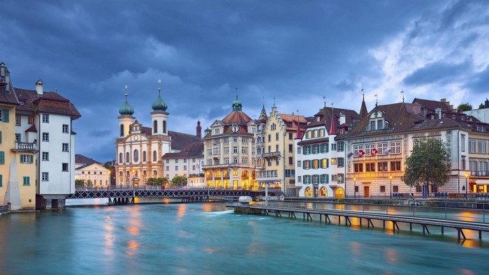 Luzern, Switzerland Cityscape with River and Buildings