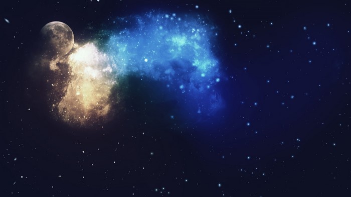 Moon and Nebula in Outer Space