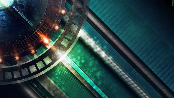 Abstract Sci-Fi Mechanical Design with Teal and Orange Accents