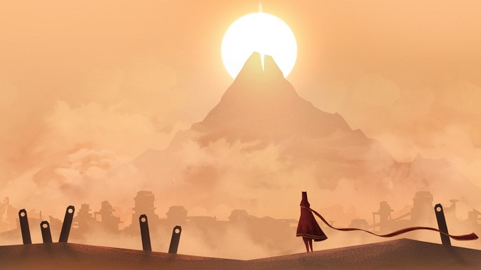 Journey desert landscape with mountain and sun