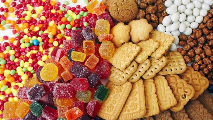Assortment of colorful candies and cookies