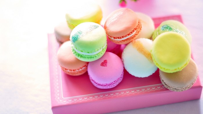 Colorful Macarons on a Pink Box