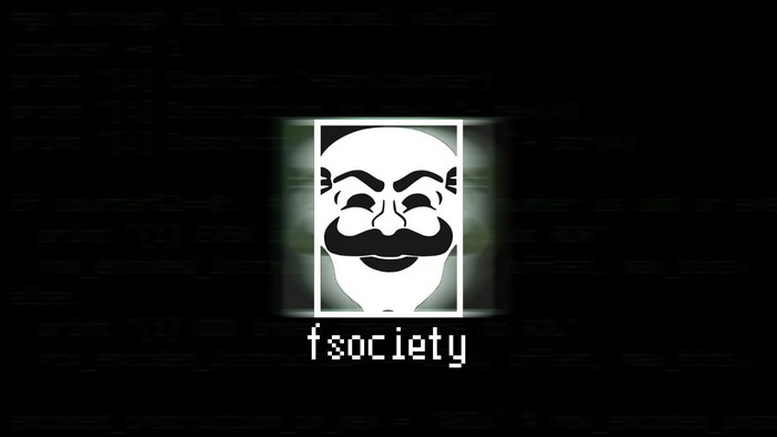 Anonymous mask and "fsociety" logo