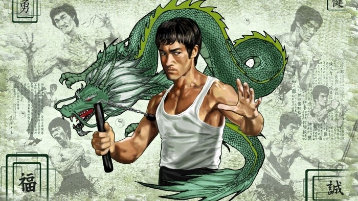 Bruce Lee and Dragon with Nunchucks
