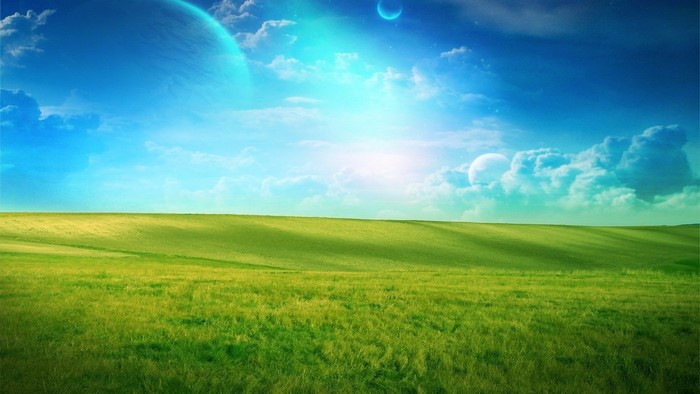 Dreamland landscape with planets and clouds