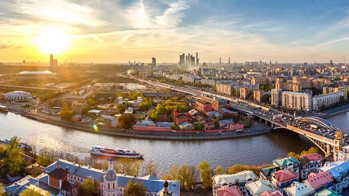 Moscow City Panorama with River and Bridge