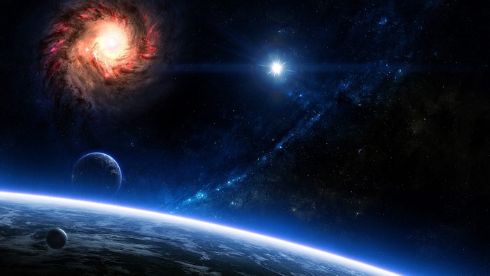 Planets and galaxy in deep space