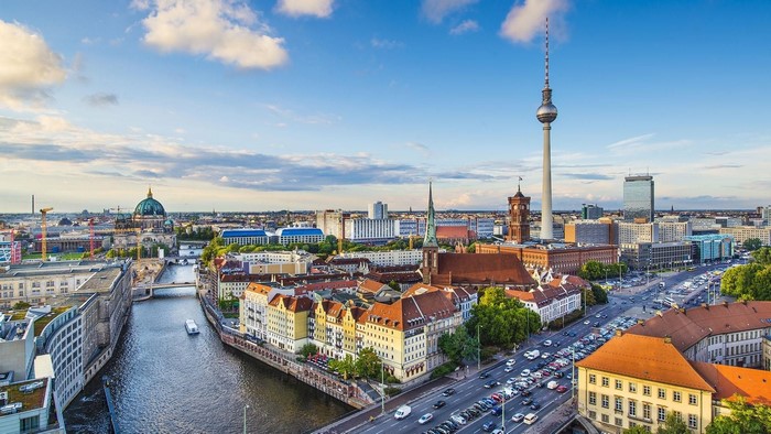 Berlin cityscape with TV Tower and Spree River